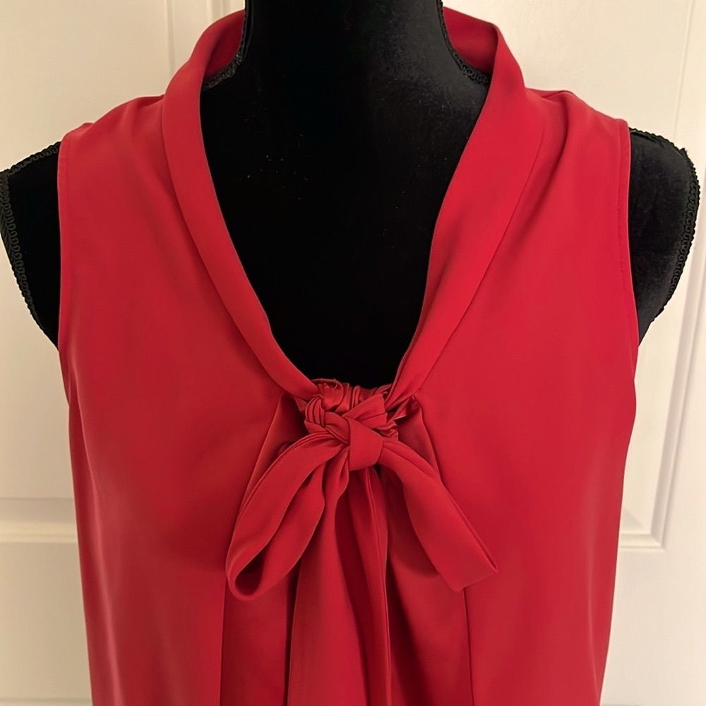 Ann Taylor Red Sleeveless Bow Blouse - Picture 2 of 3